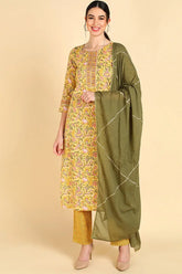 Cotton Printed Kurta Pant Dupatta Set-VKSKD1405